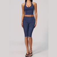 Polka Dot Elegant Cropped Legging Set - Navy