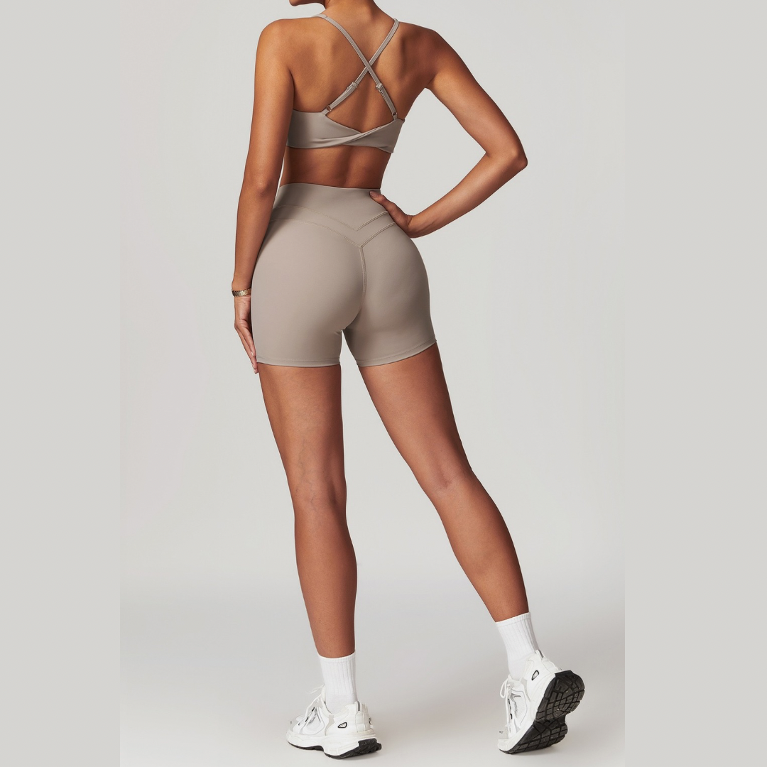 STELLA X-Back Crop Top Short Set - Ice Latte