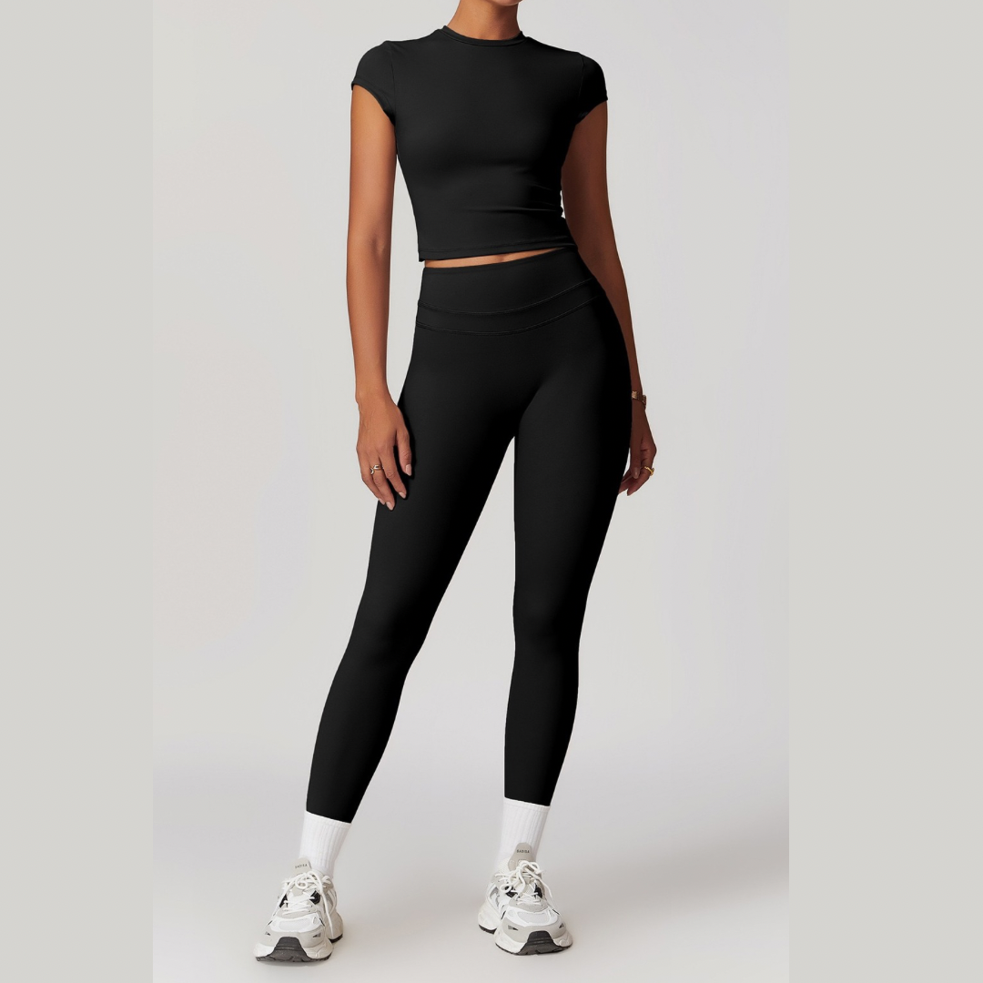 STELLA Short Sleeve Top Legging Set - Black