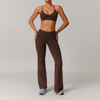 ELINA Comfy Sports Bra Flared Legging Set - Coffee