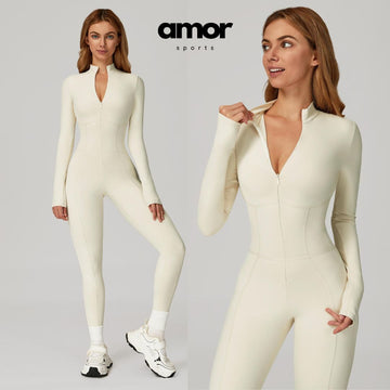 Sculpting Fleece Long-Sleeve Jumpsuit - White