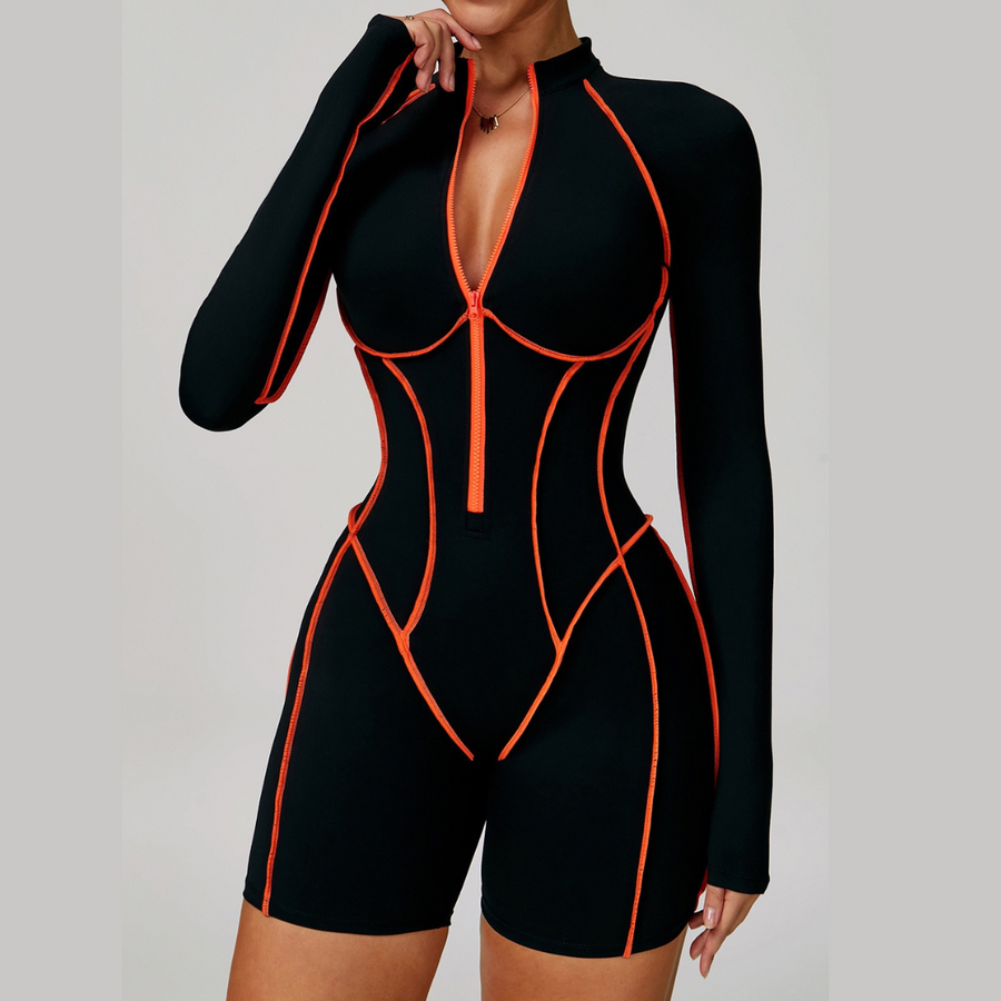 Electric Sexy Romper - Black Orange