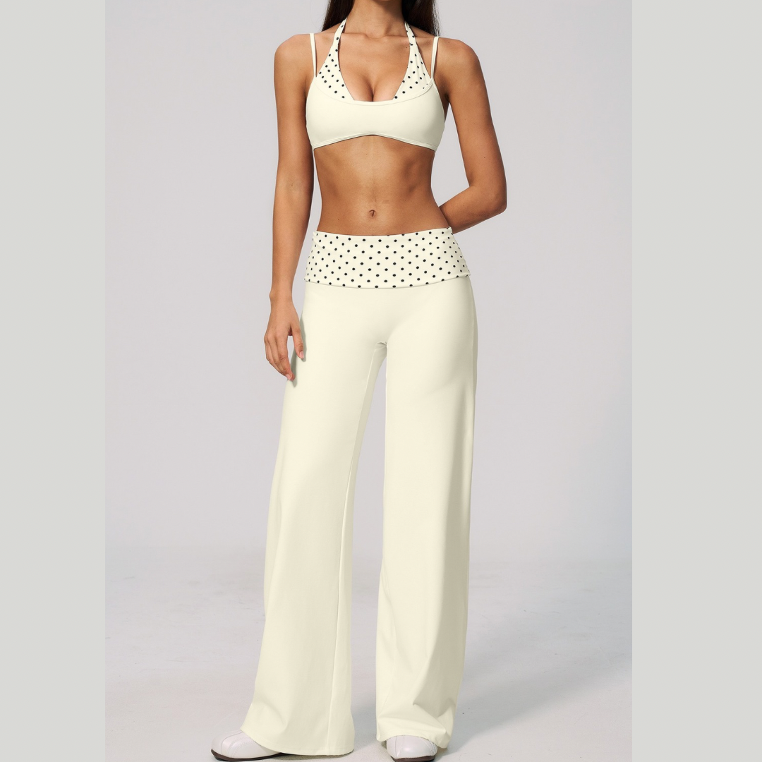 ENA Polka Dot Flared Legging Set - Cream White