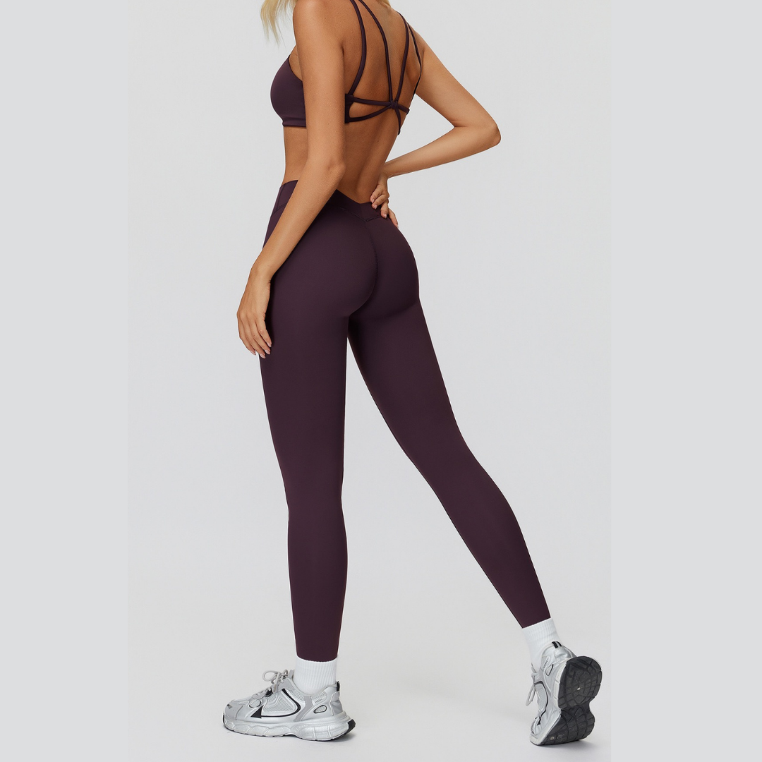 Butterfly-Back Sports Bra Legging Set - Purple