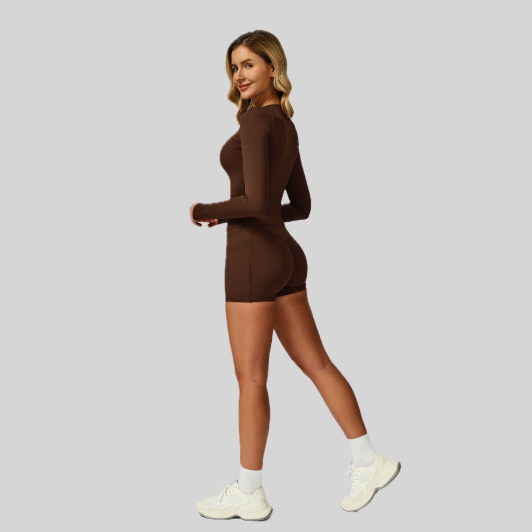 NIMO Long Sleeve Short Set - Coffee