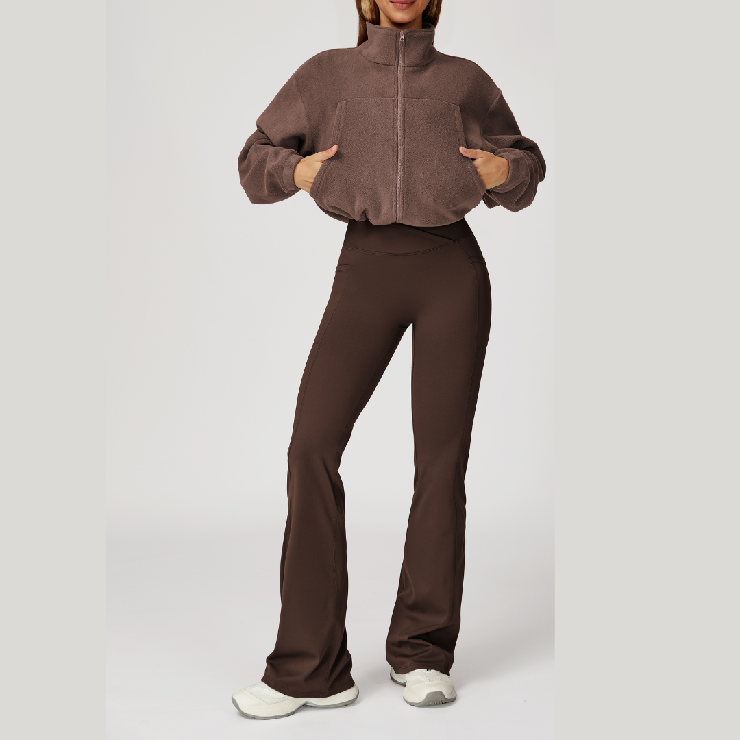 3pcs Coral Fleece Jumper Active Set - Brown