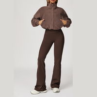 3pcs Coral Fleece Jumper Active Set - Brown