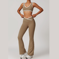 QUEENI Stylish Flared Legging Set - Brown