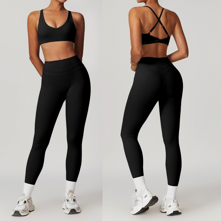 Σετ Κολάν STELLA X-Back Crop Top - Μαύρο 