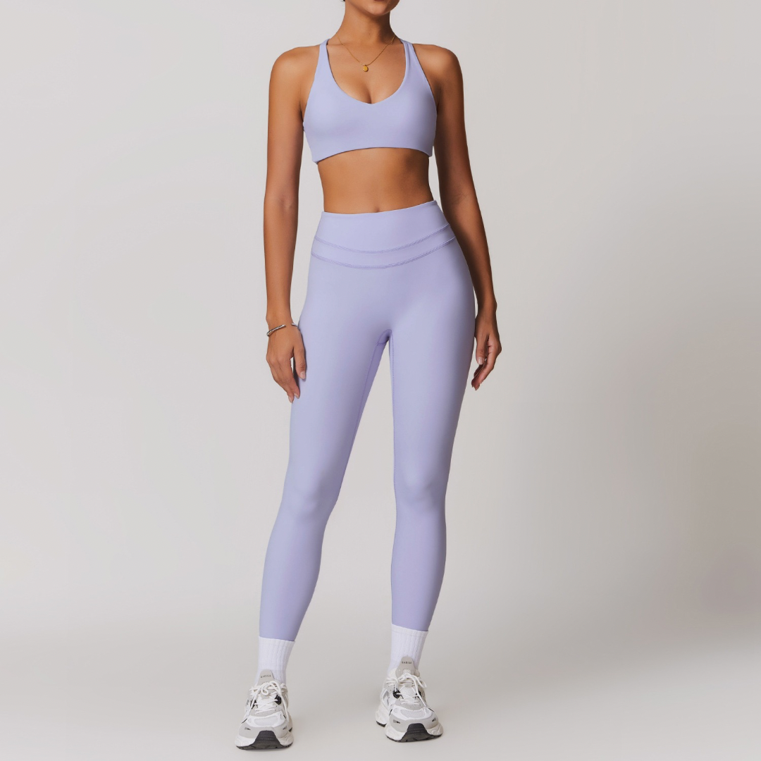 STELLA X-Back Crop Top Legging Set - Lavender