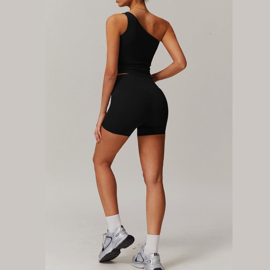 NANA Premium Single Shoulder Short Set - Black