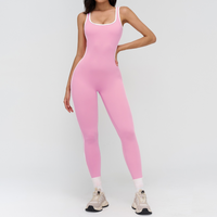 Celin Stylish Back Deep-V Jumpsuit - Pink