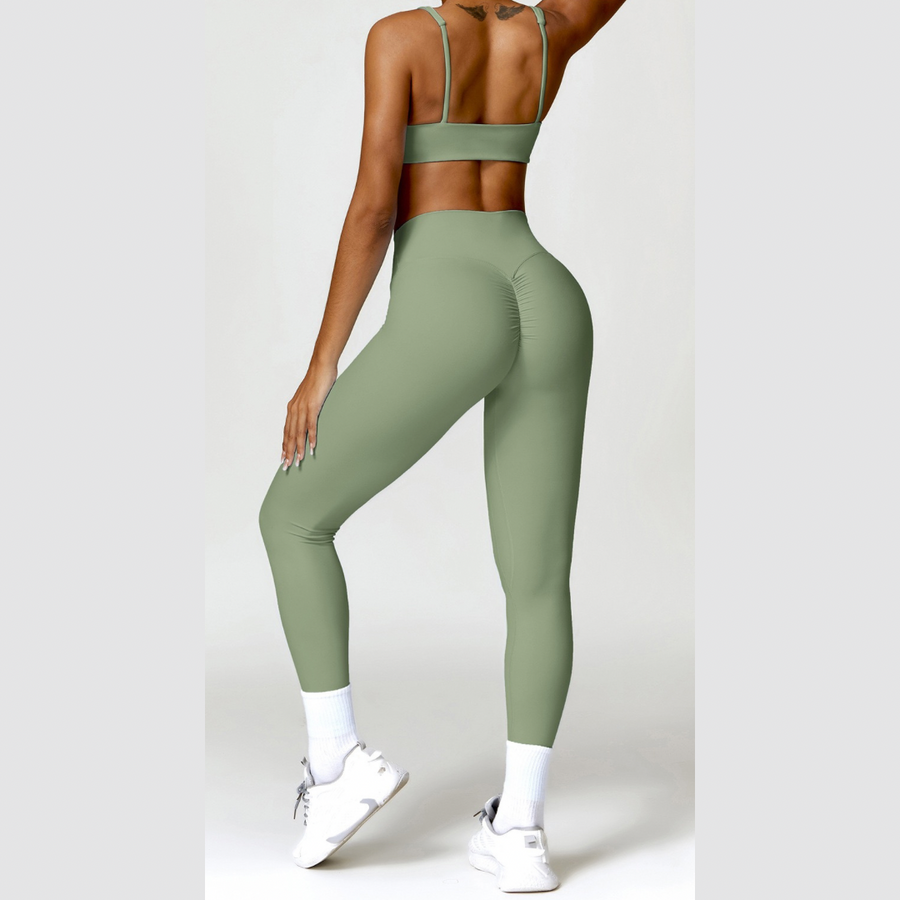 V-Top Skinny Scrunched Legging Set - Green