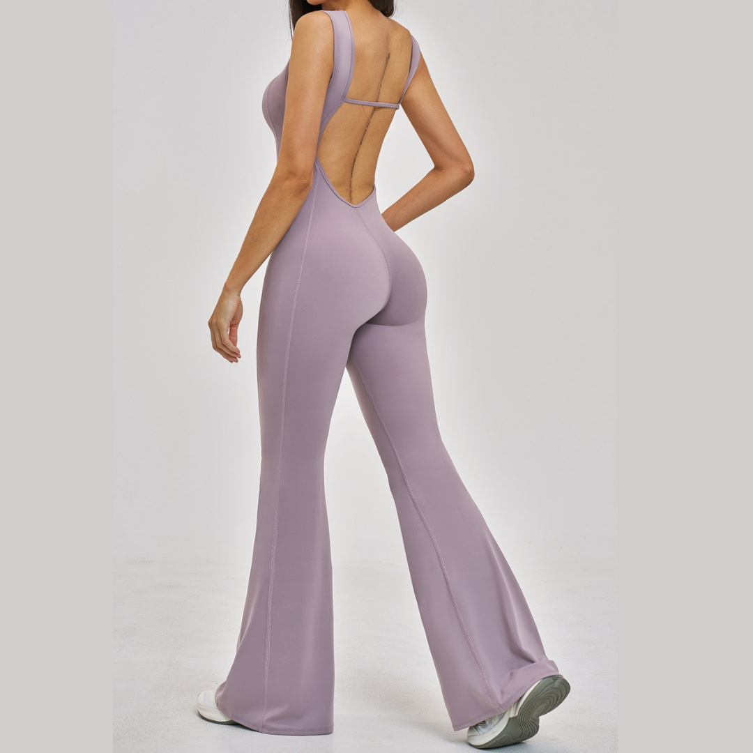NINA Open Back Flare Jumpsuit - Dusty Grapes