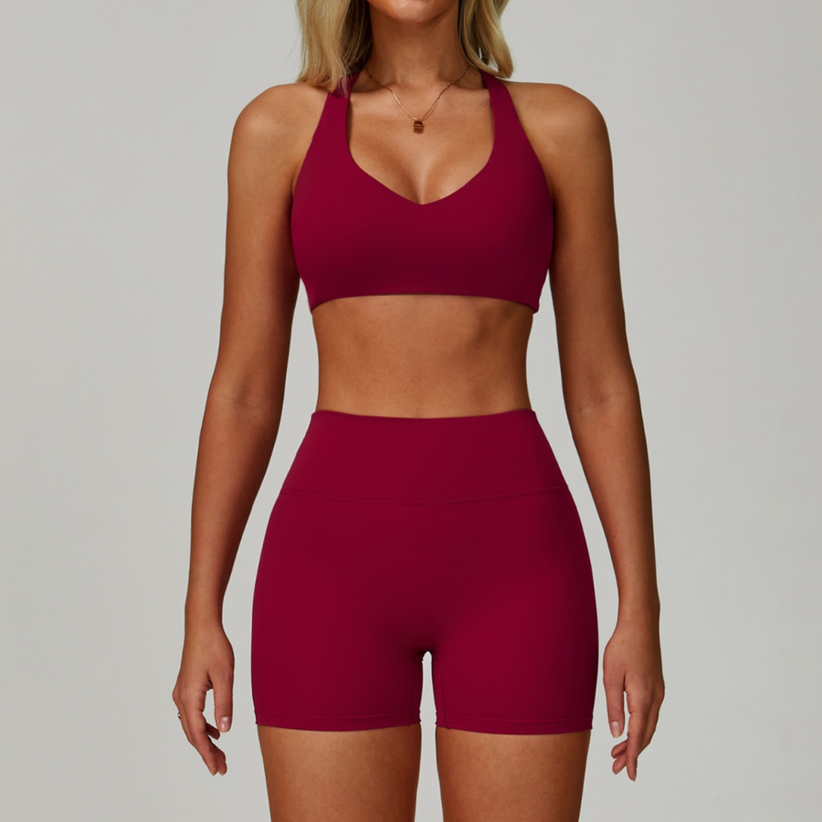 TINA Effortless Elegance Shorts Set - Burgundy