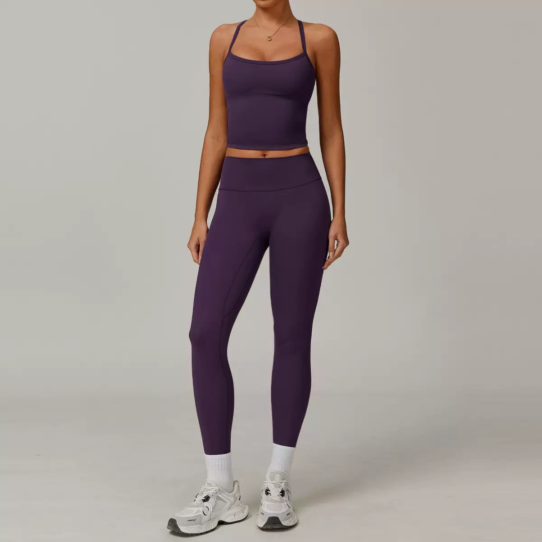 CHRISTIA Cross Back Vest Top Legging Set - Purple