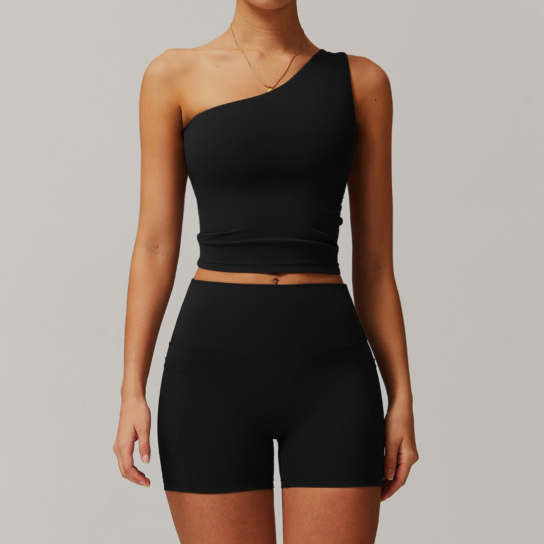 NANA Premium Single Shoulder Short Set - Black