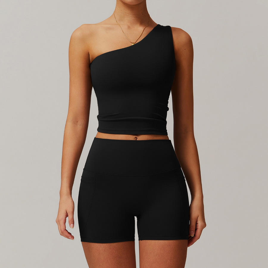 NANA Premium Single Shoulder Short Set - Black