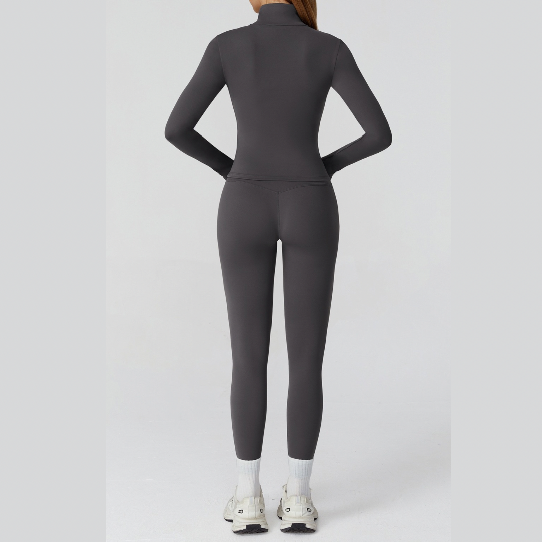 Sporty Chic 3pcs Jacket Legging Set - Dark Grey