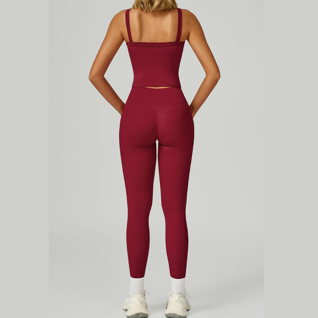 Carly Stylish Vest Top Legging Set - Burgundy