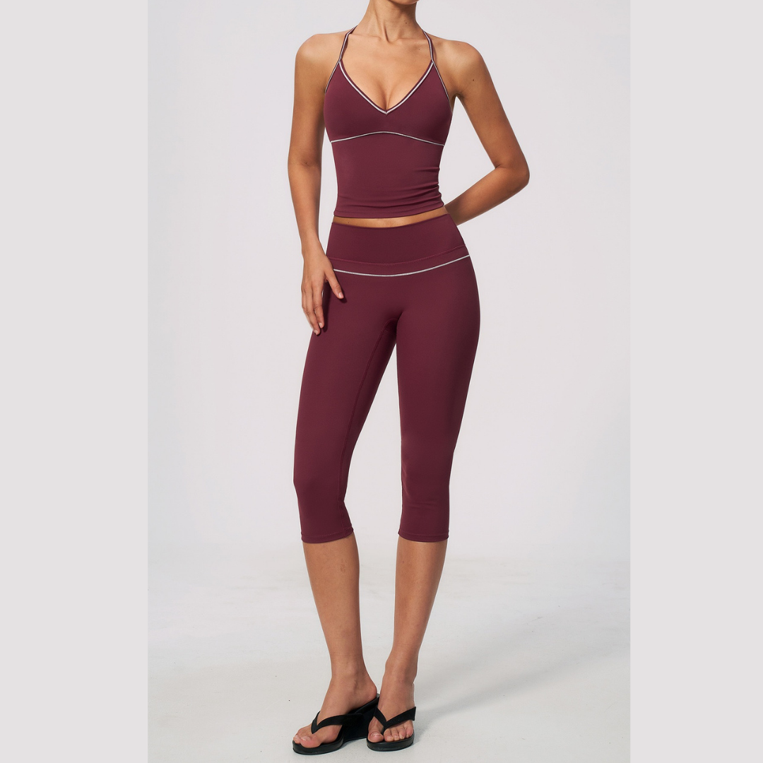 Andy Strappy Cropped Legging Set - Burgundy