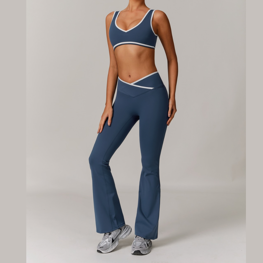 QUEENI Stylish Flared Legging Set - Blue