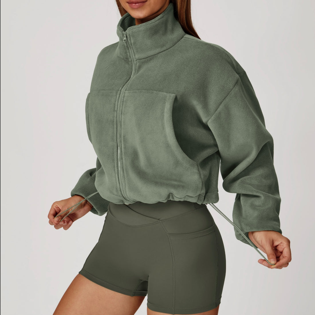 Winter Premium Coral Fleece Zip Jumper - Green