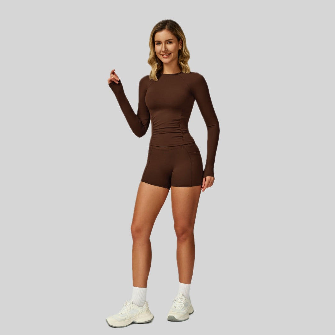 NIMO Long Sleeve Short Set - Coffee