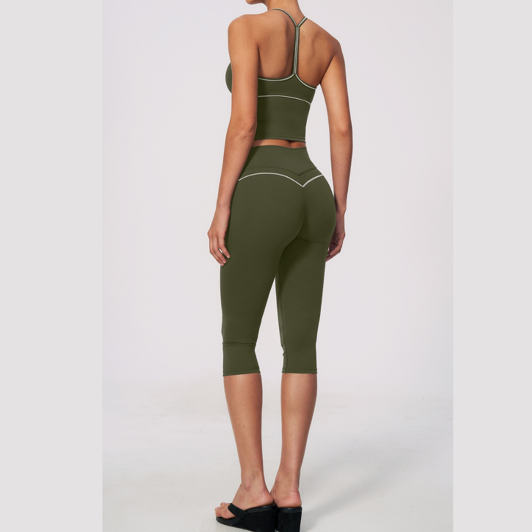 Andy Strappy Cropped Legging Set - Olive