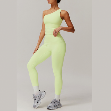 NANA Single Shoulder Top Legging Set - Green