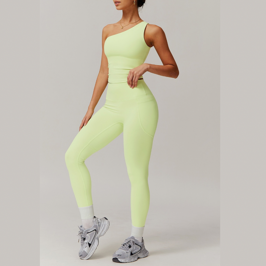 NANA Single Shoulder Top Legging Set - Green
