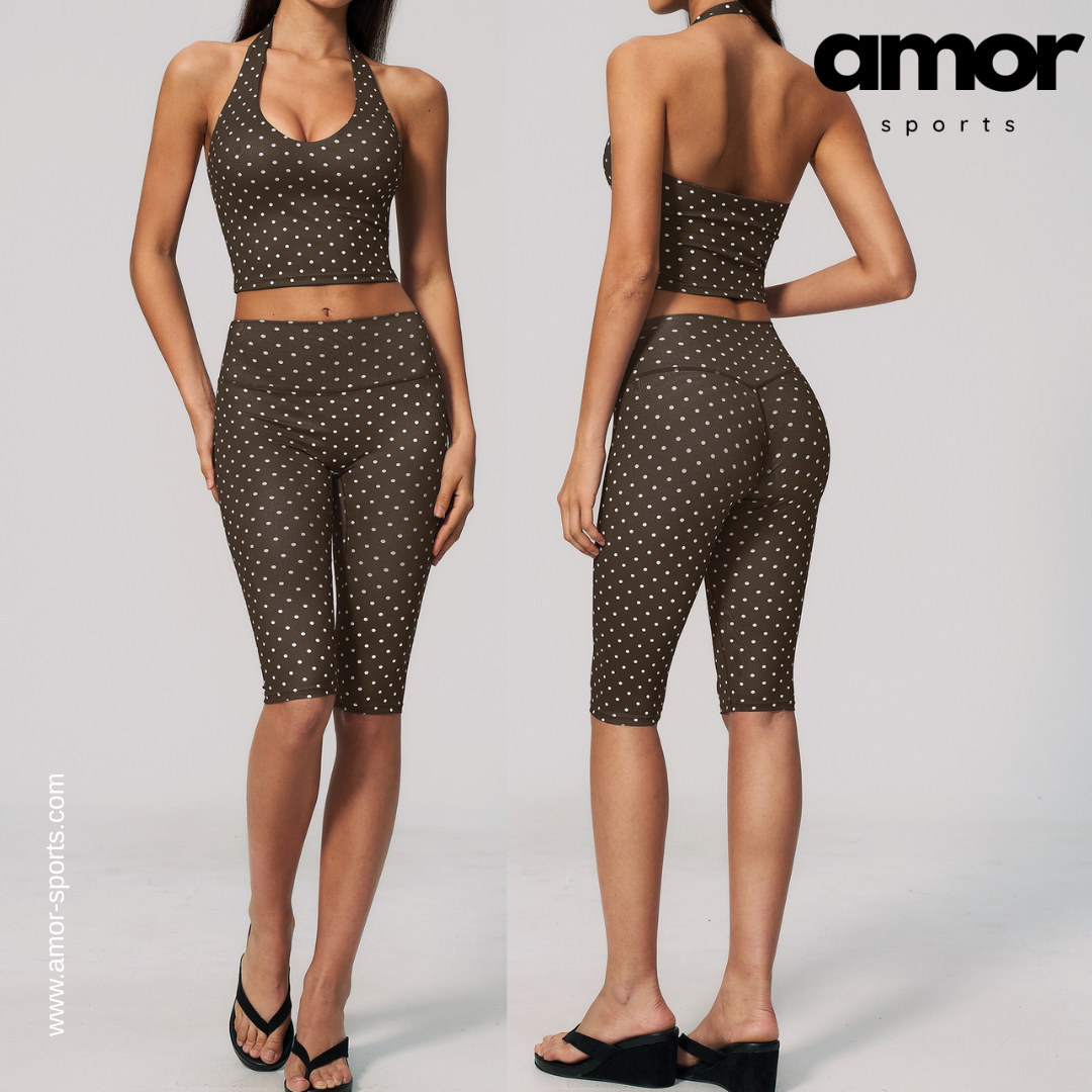 Polka Dot Elegant Cropped Legging Set - Brown