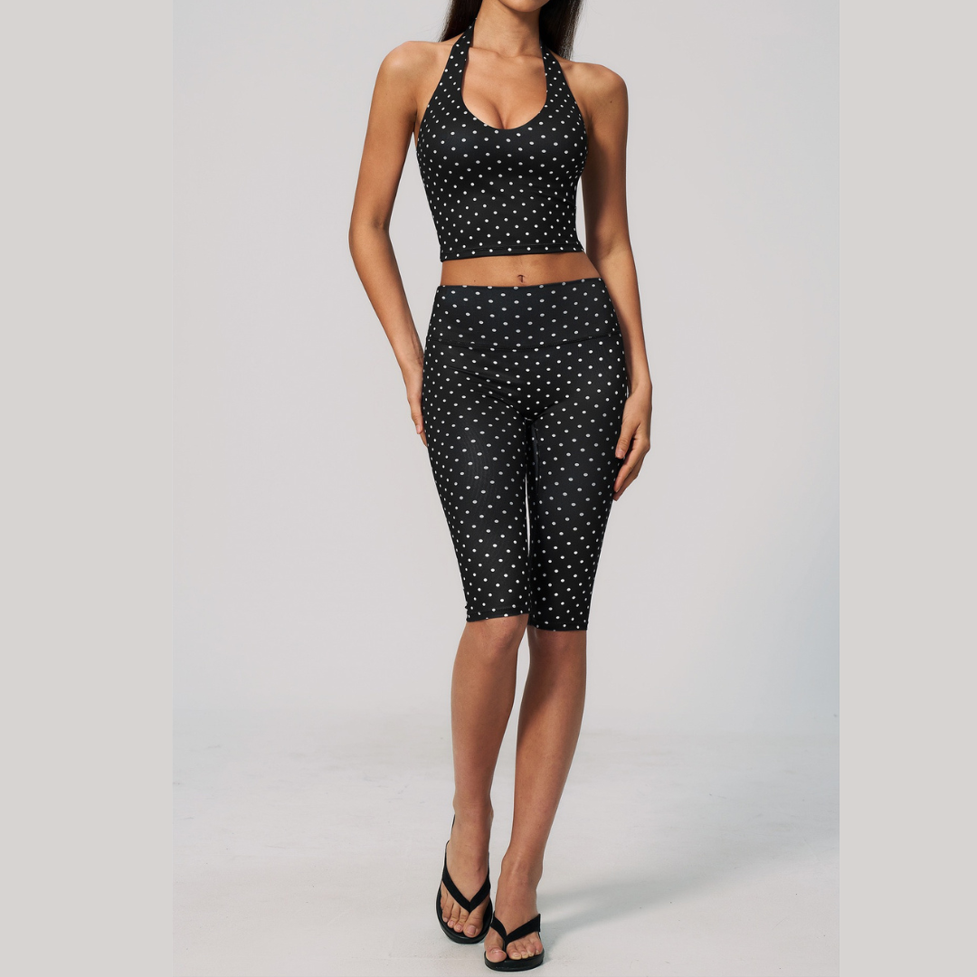 Polka Dot Elegant Cropped Legging Set - Black