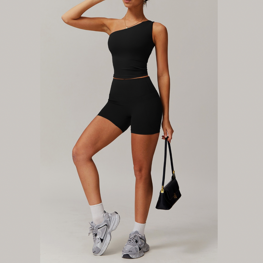 NANA Premium Single Shoulder Short Set - Black