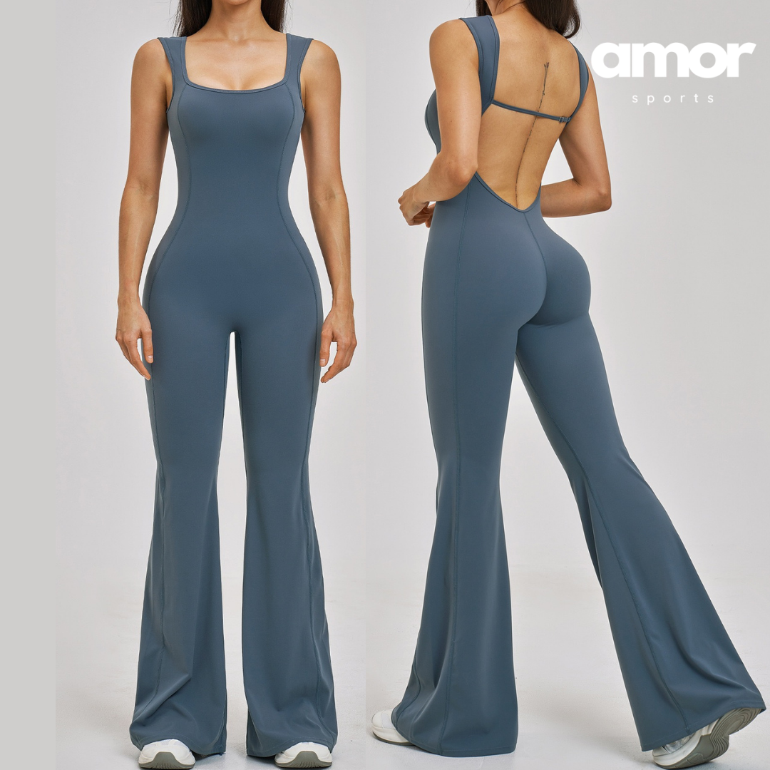 NINA Open Back Flare Jumpsuit - Greyish Blue