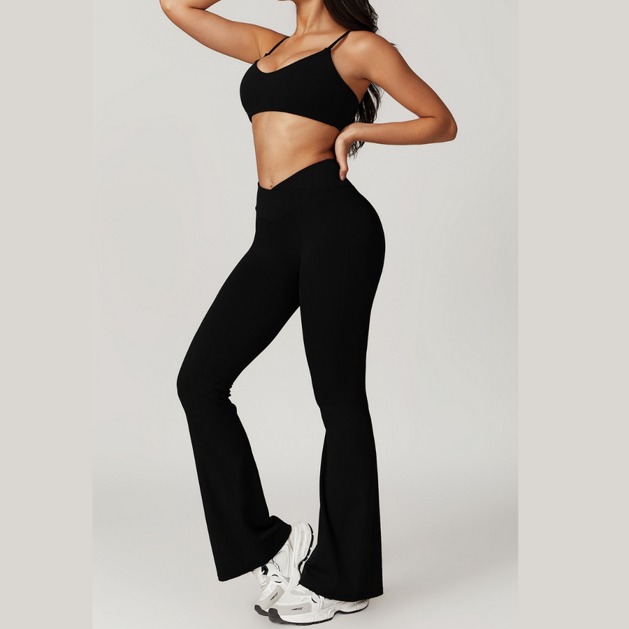 Экологичный стильный комплект расклешенных леггинсов - черный 