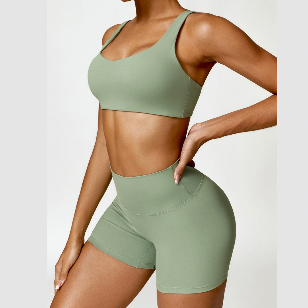 V-Top Scrunched Short Set - Green