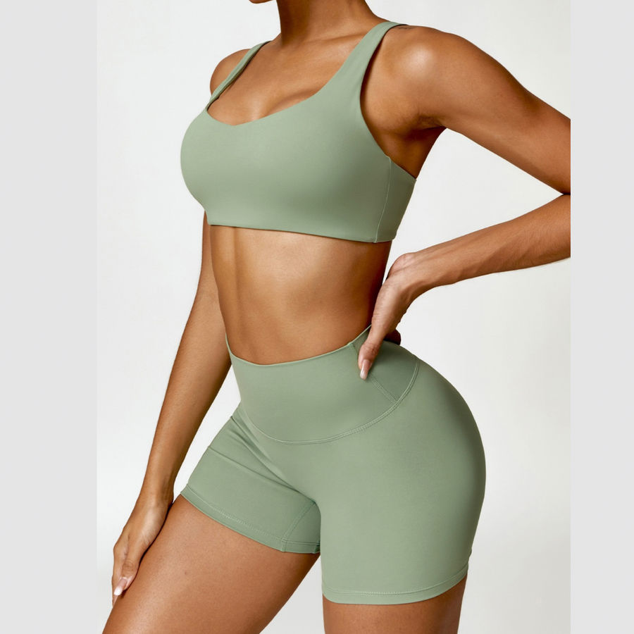 V-Top Scrunched Short Set - Green