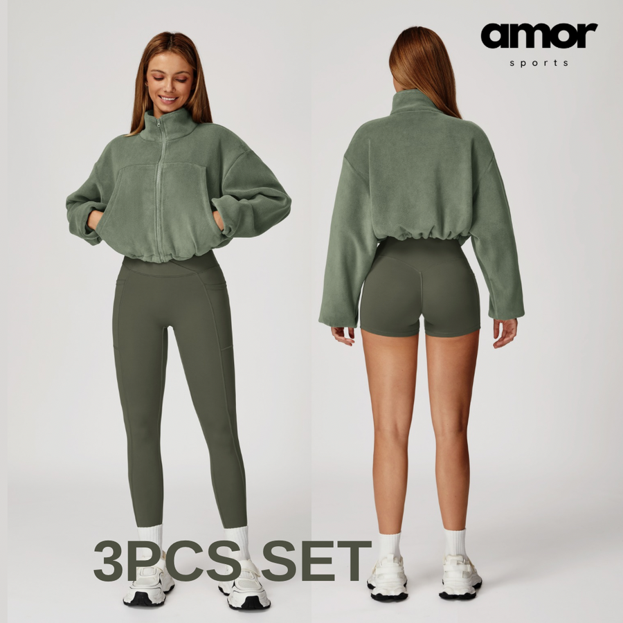 3pcs Coral Fleece Jumper Active Set - Green