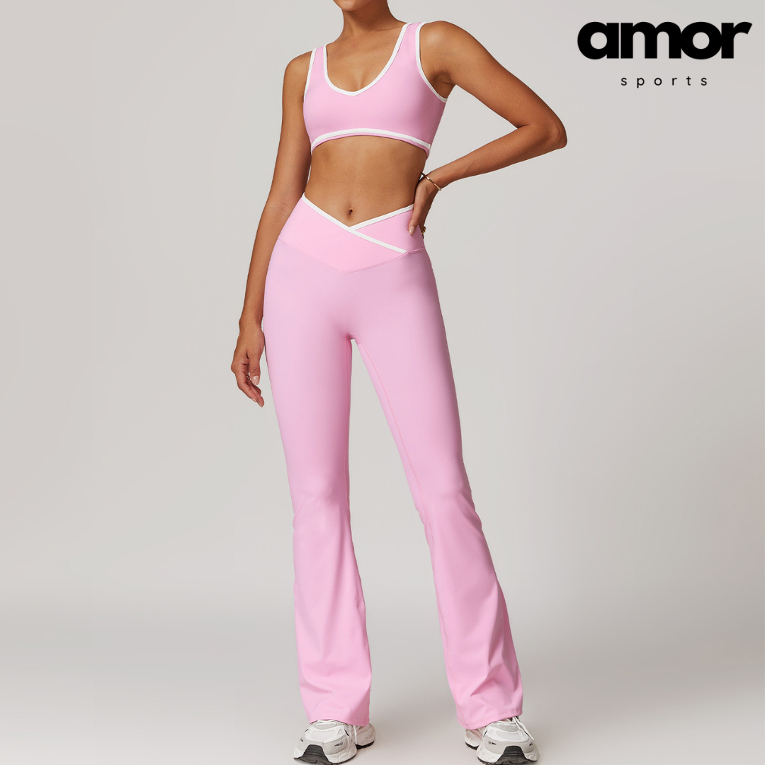QUEENI Stylish Flared Legging Set - Pink