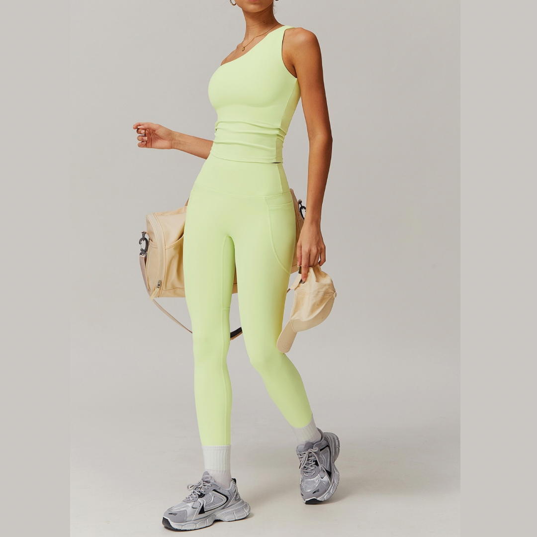 NANA Single Shoulder Top Legging Set - Green