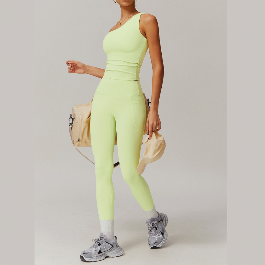 NANA Single Shoulder Top Legging Set - Green