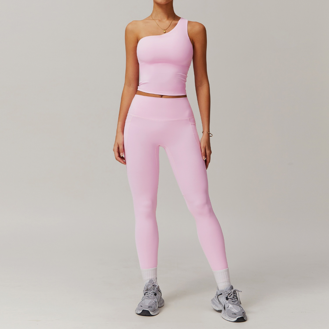 NANA Single Shoulder Top Legging Set - Pink