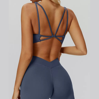 Butterfly-Back Sports Bra Legging Set - Blue