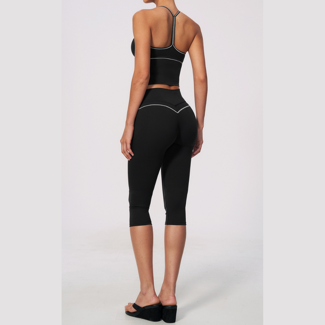 Andy Strappy Cropped Legging Set - Black