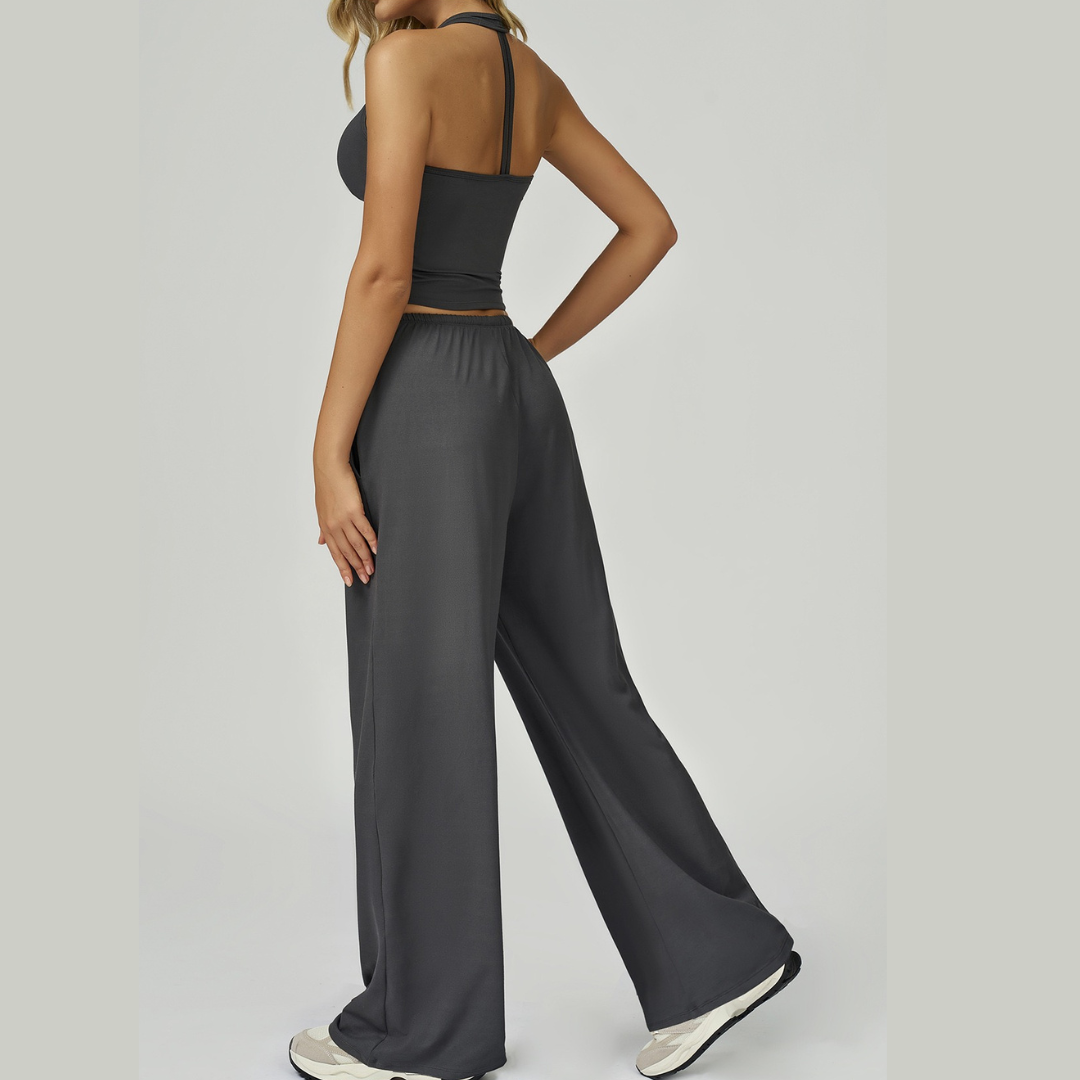 Aspasia Vest Top Flared Legging Set - Grey