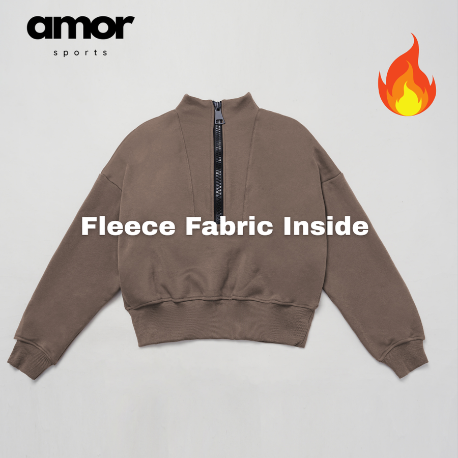 Classic Stylish Big Zip Winter Jumper - Brown