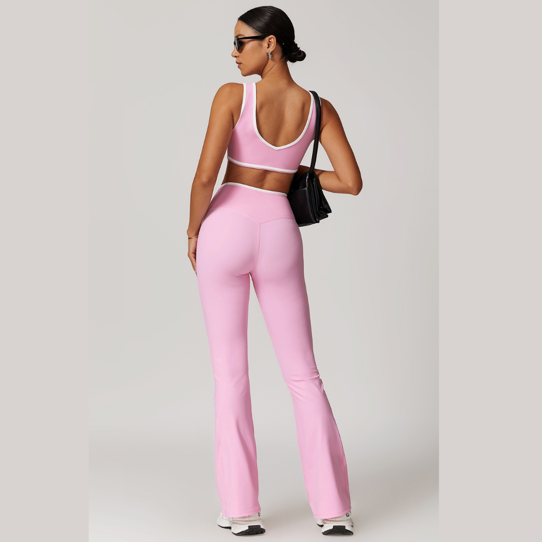 QUEENI Stylish Flared Legging Set - Pink