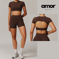 EVA Premium Short Sleeve Top Short Set - Coffee