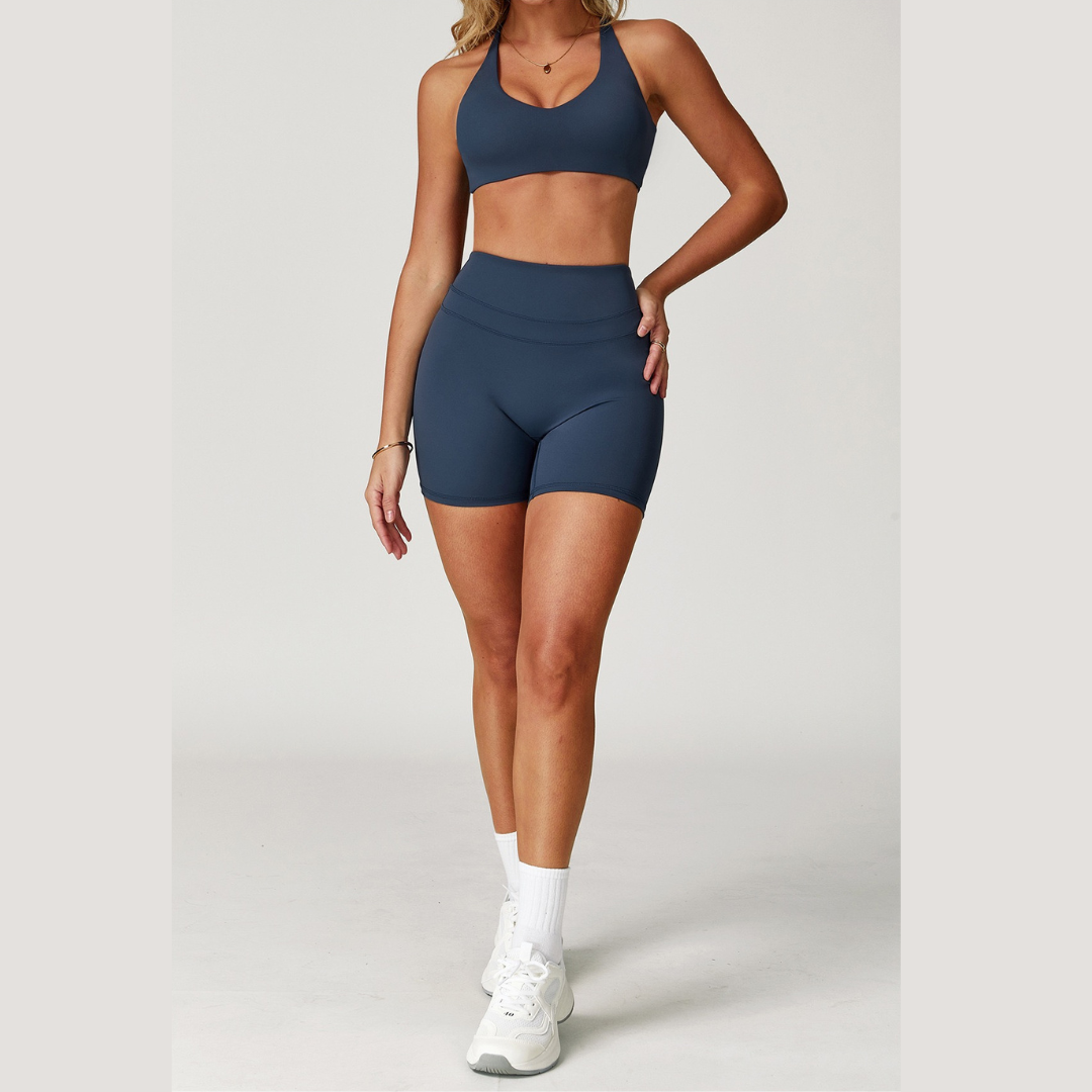 STELLA X-Back Crop Top Short Set - Navy